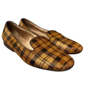 Antonio Melani Larrah Calf Hair Slip On Plaid Flat Shoes Loafers Size 7
